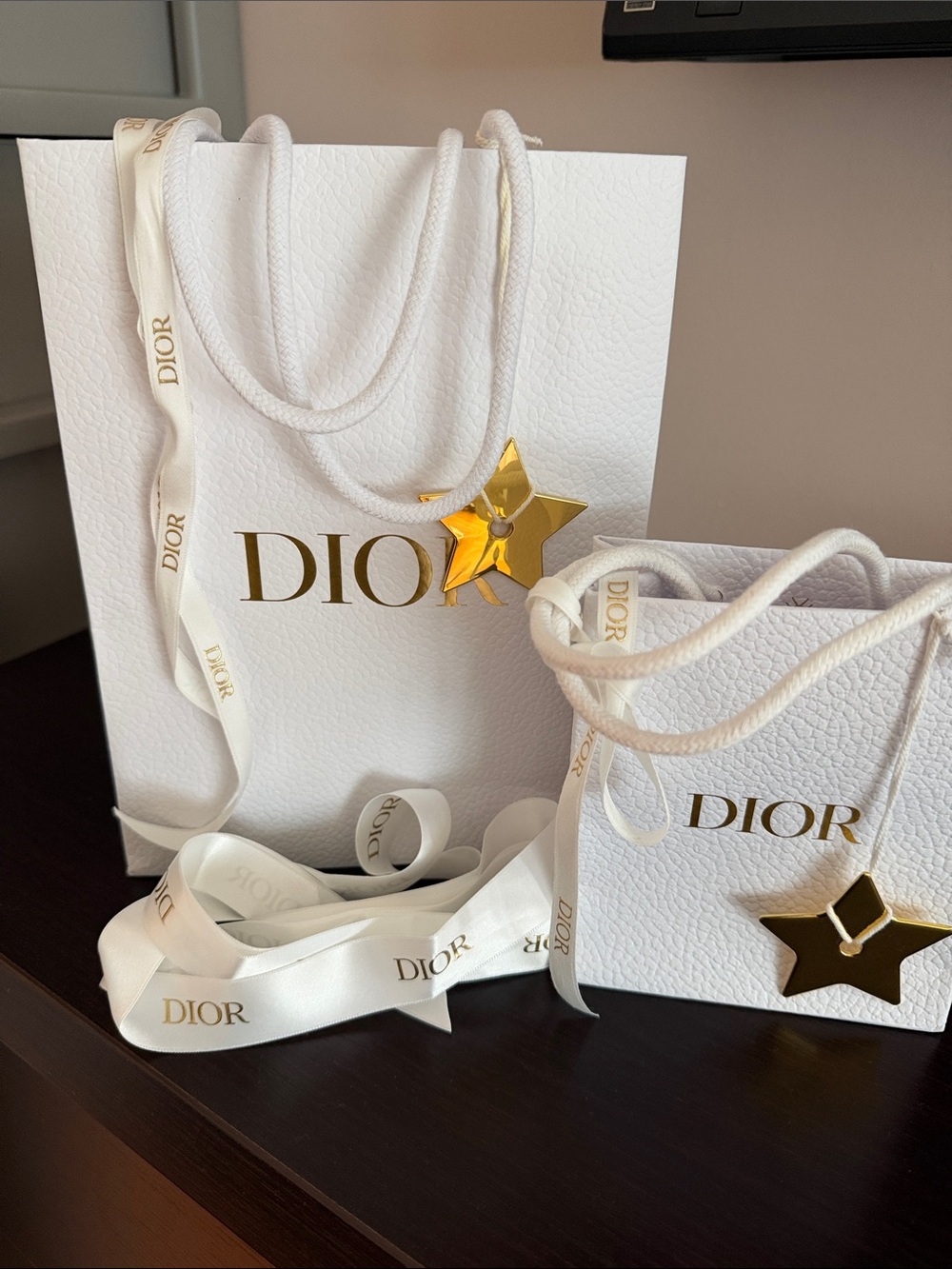 Dior White and Gold Ribboned Gift Bags